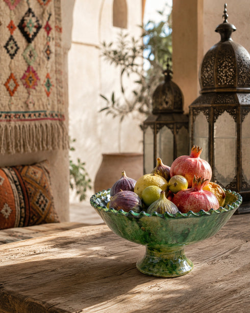 Bring desert heritage to your table with an Art of handmade Tamegroute green bowl.