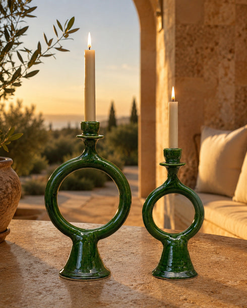 Elevate your table setting with an Art of handmade Tamegroute green candle holder.