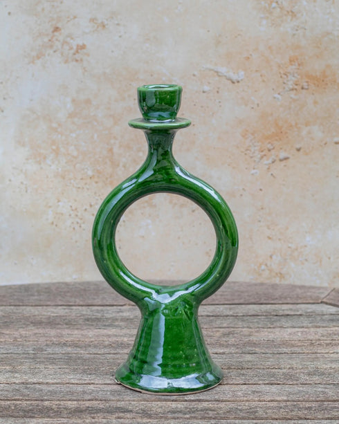 Elevate your table setting with an Art of handmade Tamegroute green candle holder.