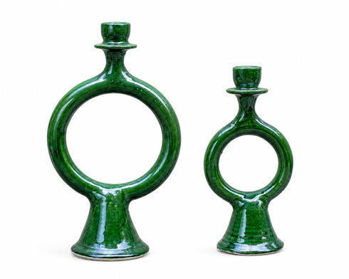 Elevate your table setting with an Art of handmade Tamegroute green candle holder.