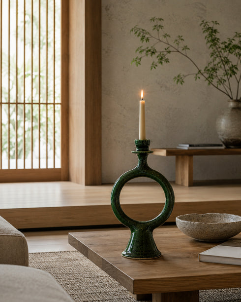 Elevate your table setting with an Art of handmade Tamegroute green candle holder.