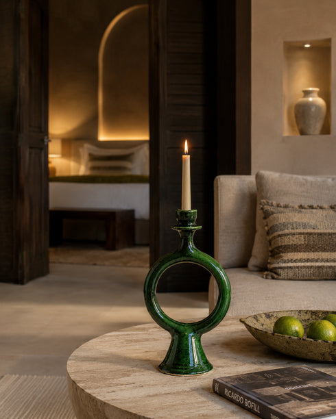 Elevate your table setting with an Art of handmade Tamegroute green candle holder.