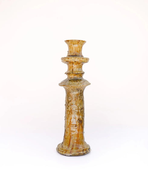 Illuminate your living spaces with our Art of handmade Tamegroute pottery candlestick set.