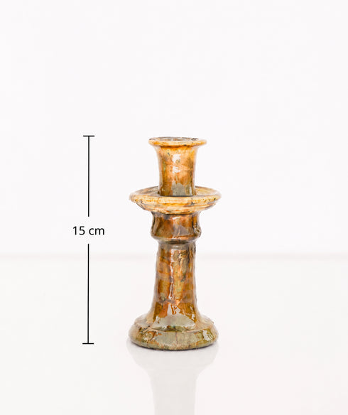 Illuminate your living spaces with our Art of handmade Tamegroute pottery candlestick set.