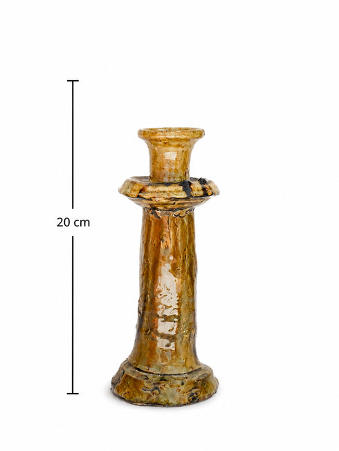 Illuminate your living spaces with our Art of handmade Tamegroute pottery candlestick set.
