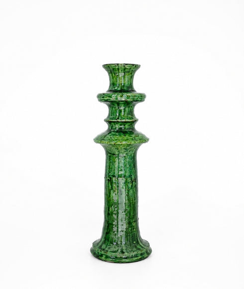Illuminate your living spaces with our Art of handmade Tamegroute pottery candlestick set.