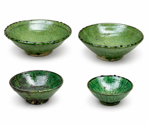 Elevate your dining table centerpiece with our handmade Moroccan Tamegroute stemmed fruit bowl, a timeless piece of artisan pottery crafted in Morocco.