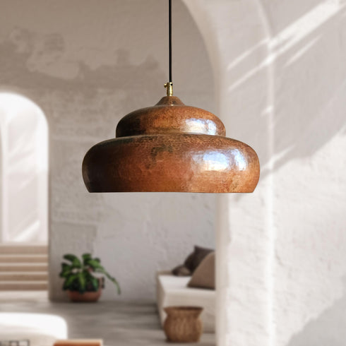 Brighten your home design with a stunning Art of handmade tiered copper pendant set.