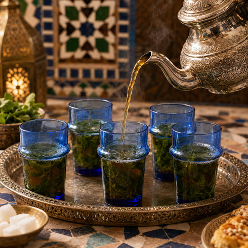 Elevate your daily hydration with our Art of handmade traditional Moroccan Beldi glasses set.