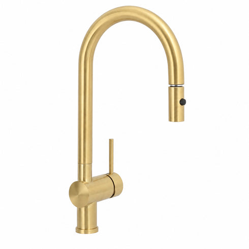 Traditional Pull-Down Kitchen Faucet in Unlacquered Brass – High-Arc Gooseneck Design