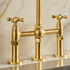 Trio Unlacquered Brass Bridge Kitchen Faucet with Gooseneck Spout