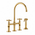 Trio Unlacquered Brass Bridge Kitchen Faucet with Gooseneck Spout