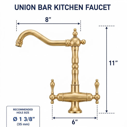 Union Single Hole Bar Kitchen Faucet, Traditional Unlacquered Brass Gooseneck Faucet
