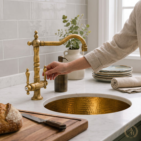 Union Single Hole Bar Kitchen Faucet, Traditional Unlacquered Brass Gooseneck Faucet