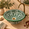 Verdant Riad Floral Ceramic Vessel Sink – Green & White Artisan Basin