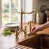 Victorian-Inspired Bridge Kitchen Faucet, Solid Unlacquered Brass Traditional Faucet