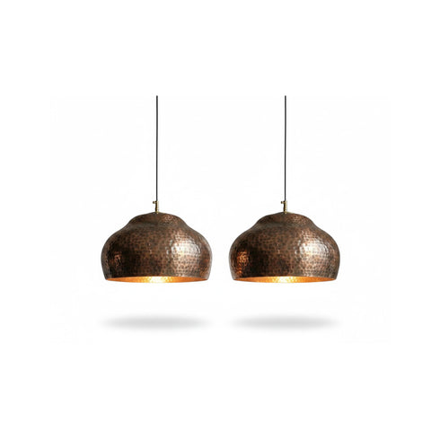 Brighten your kitchen island with a stunning Art of handmade vintage copper lamp set.