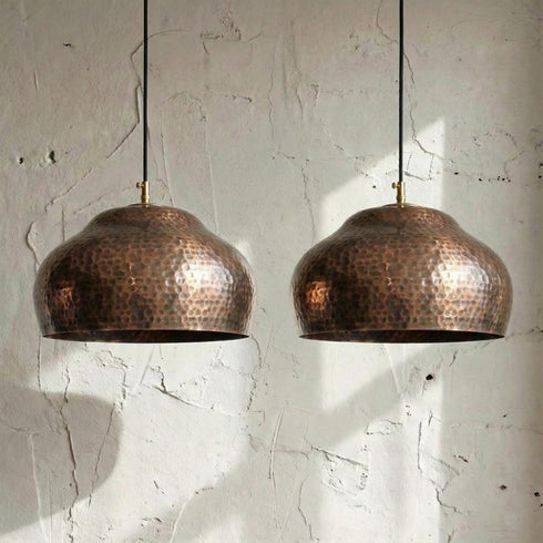 Brighten your kitchen island with a stunning Art of handmade vintage copper lamp set.