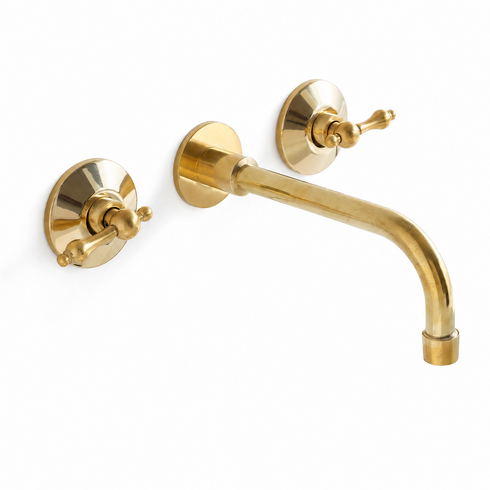 Wall-Mount Bathroom Sink Faucet with 8-Inch Spout – Unlacquered Brass