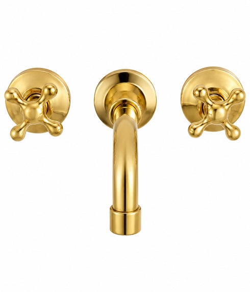 Wall-Mount Bathroom Sink Faucet with 8-Inch Spout – Unlacquered Brass