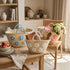 Handwoven Moroccan Palm Leaf Basket with Pink Floral Embroidery