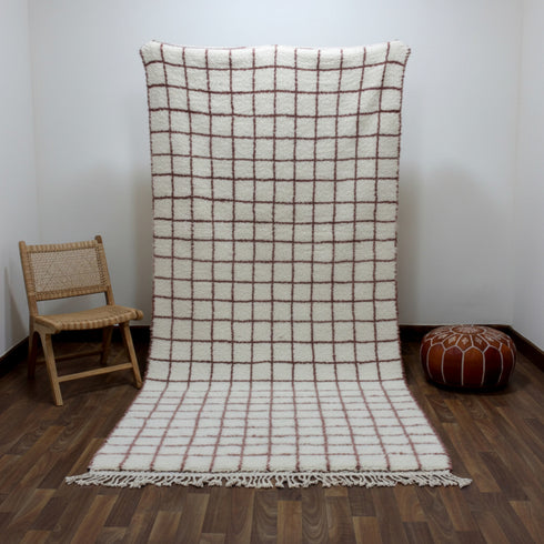 White Grid Rug, Moroccan Wool Rug, Handmade Berber Rug, Geometric Area Rug, Beni Ourain Carpet