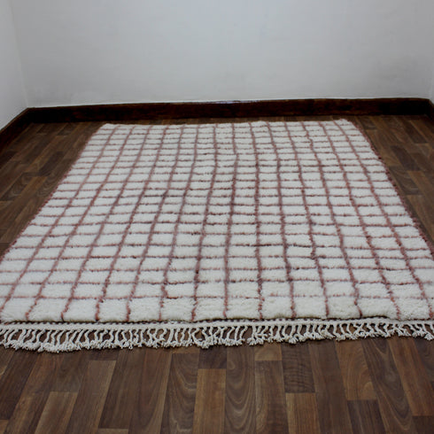 White Grid Rug, Moroccan Wool Rug, Handmade Berber Rug, Geometric Area Rug, Beni Ourain Carpet