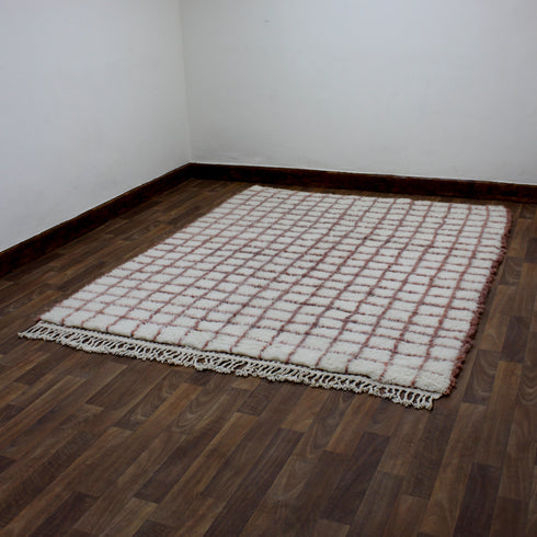 White Grid Rug, Moroccan Wool Rug, Handmade Berber Rug, Geometric Area Rug, Beni Ourain Carpet