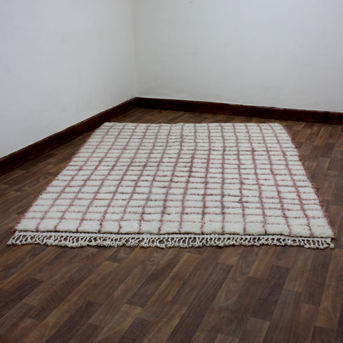 White Grid Rug, Moroccan Wool Rug, Handmade Berber Rug, Geometric Area Rug, Beni Ourain Carpet
