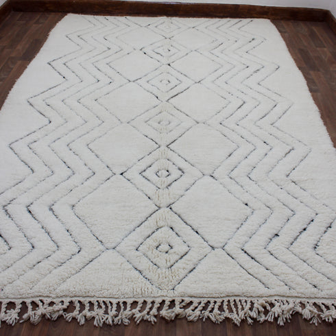 White Moroccan Wool Rug, Geometric Berber Rug, Handmade Ivory Area Carpet, Minimalist Beni Ourain Rug
