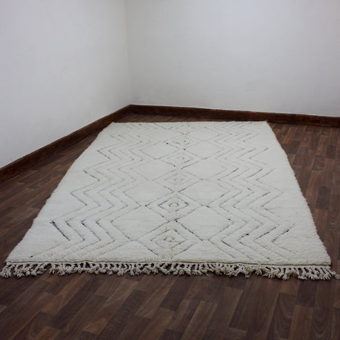 White Moroccan Wool Rug, Geometric Berber Rug, Handmade Ivory Area Carpet, Minimalist Beni Ourain Rug