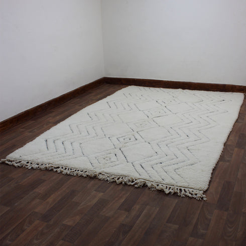 White Moroccan Wool Rug, Geometric Berber Rug, Handmade Ivory Area Carpet, Minimalist Beni Ourain Rug