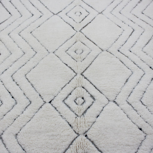 White Moroccan Wool Rug, Geometric Berber Rug, Handmade Ivory Area Carpet, Minimalist Beni Ourain Rug
