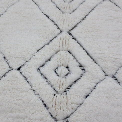 White Moroccan Wool Rug, Geometric Berber Rug, Handmade Ivory Area Carpet, Minimalist Beni Ourain Rug