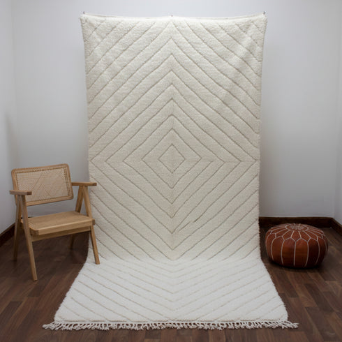 White Moroccan Wool Rug, Handmade Berber Rug, Textured Beni Ourain Carpet