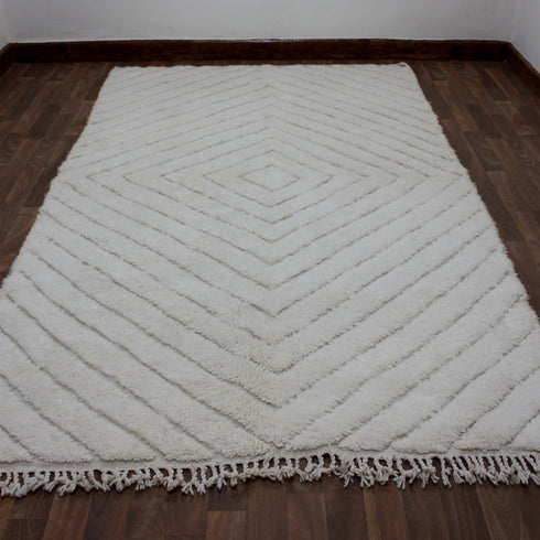 White Moroccan Wool Rug, Handmade Berber Rug, Textured Beni Ourain Carpet