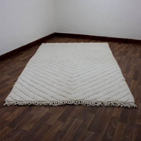 White Moroccan Wool Rug, Handmade Berber Rug, Textured Beni Ourain Carpet