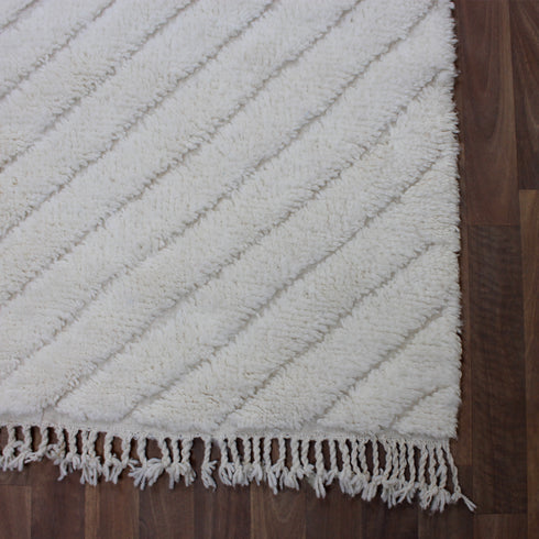 White Moroccan Wool Rug, Handmade Berber Rug, Textured Beni Ourain Carpet