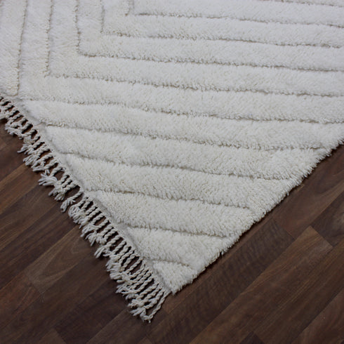 White Moroccan Wool Rug, Handmade Berber Rug, Textured Beni Ourain Carpet