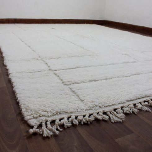 White Moroccan Wool Rug, Minimalist Berber Rug, Ivory Geometric Handmade Area Carpet, Beni Ourain Rug