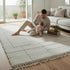 White Moroccan Wool Rug, Minimalist Berber Rug, Ivory Geometric Handmade Area Carpet, Beni Ourain Rug