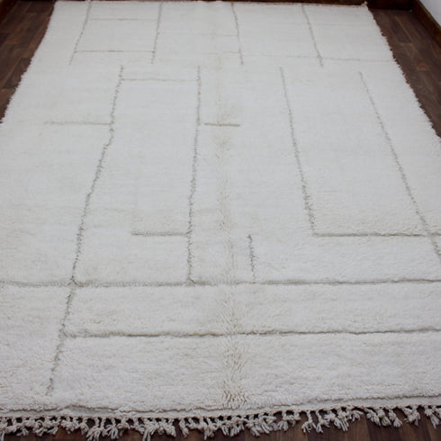 White Moroccan Wool Rug, Minimalist Berber Rug, Ivory Geometric Handmade Area Carpet, Beni Ourain Rug
