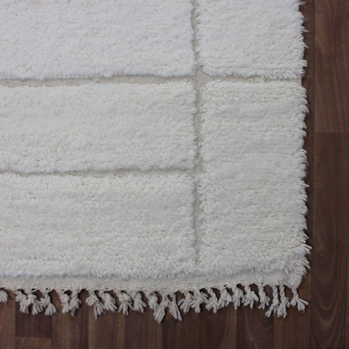 White Moroccan Wool Rug, Minimalist Berber Rug, Ivory Geometric Handmade Area Carpet, Beni Ourain Rug