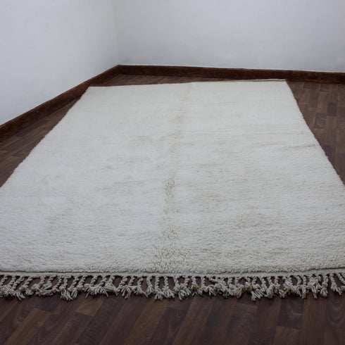 White Moroccan Wool Rug, Solid Ivory Berber Rug, Handmade Minimalist Area Carpet, Beni Ourain Wool Rug