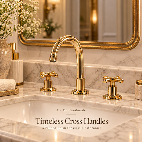 Widespread Bathroom Faucet with Cross Handles – Unlacquered Brass