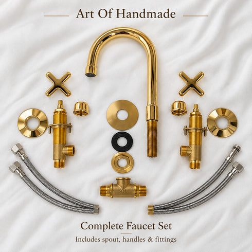Widespread Bathroom Faucet with Cross Handles – Unlacquered Brass