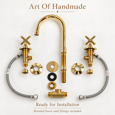 Widespread Bathroom Faucet with Cross Handles – Unlacquered Brass