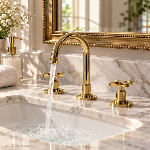 Widespread Bathroom Faucet with Cross Handles – Unlacquered Brass
