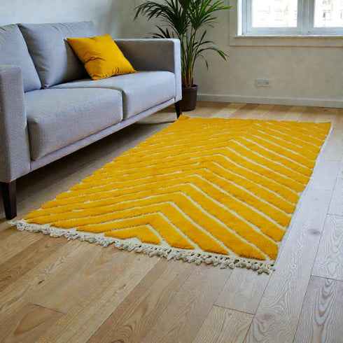 Yellow Moroccan Rug, Chevron Area Rug, Handmade Berber Rug, Mustard decorative Geometric Carpet