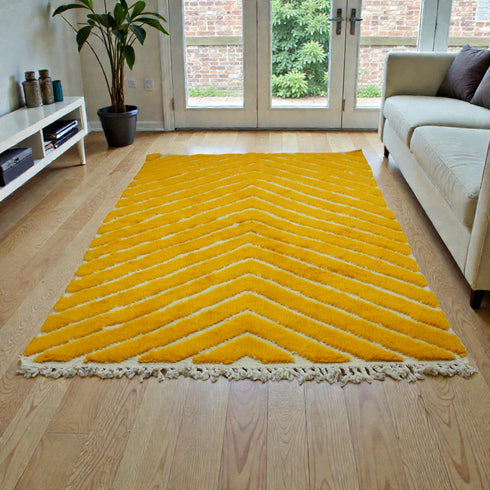 Yellow Moroccan Rug, Chevron Area Rug, Handmade Berber Rug, Mustard decorative Geometric Carpet